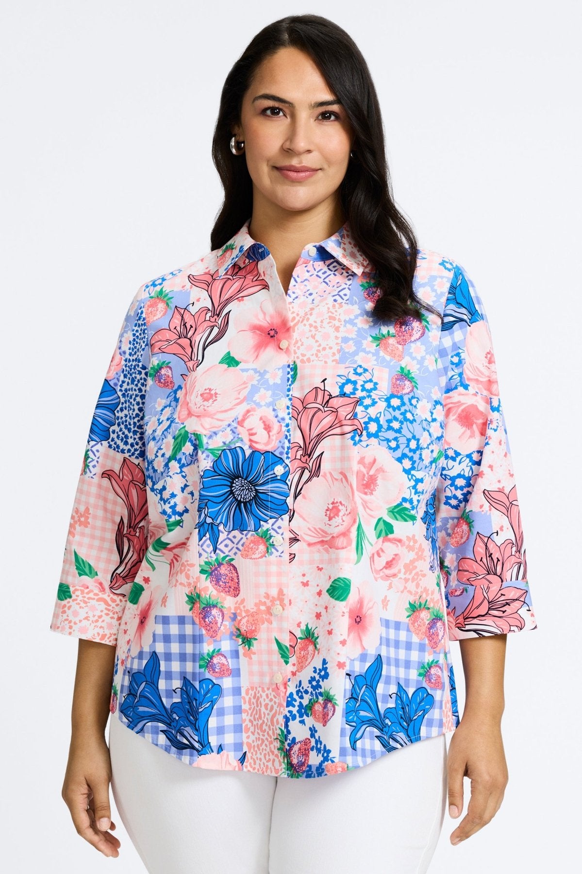 June Plus Springtime Collage 3/4 Sleeve Shirt
