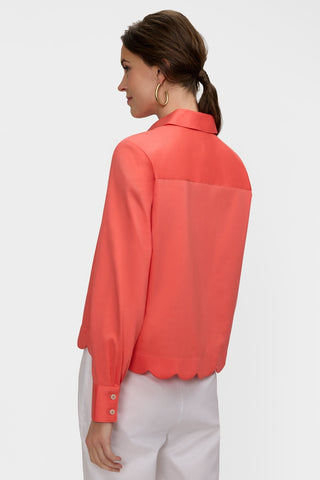 Angled back view of the Scarlett Stretch Matte Sateen Long Sleeve Shirt
#color_georgia peach