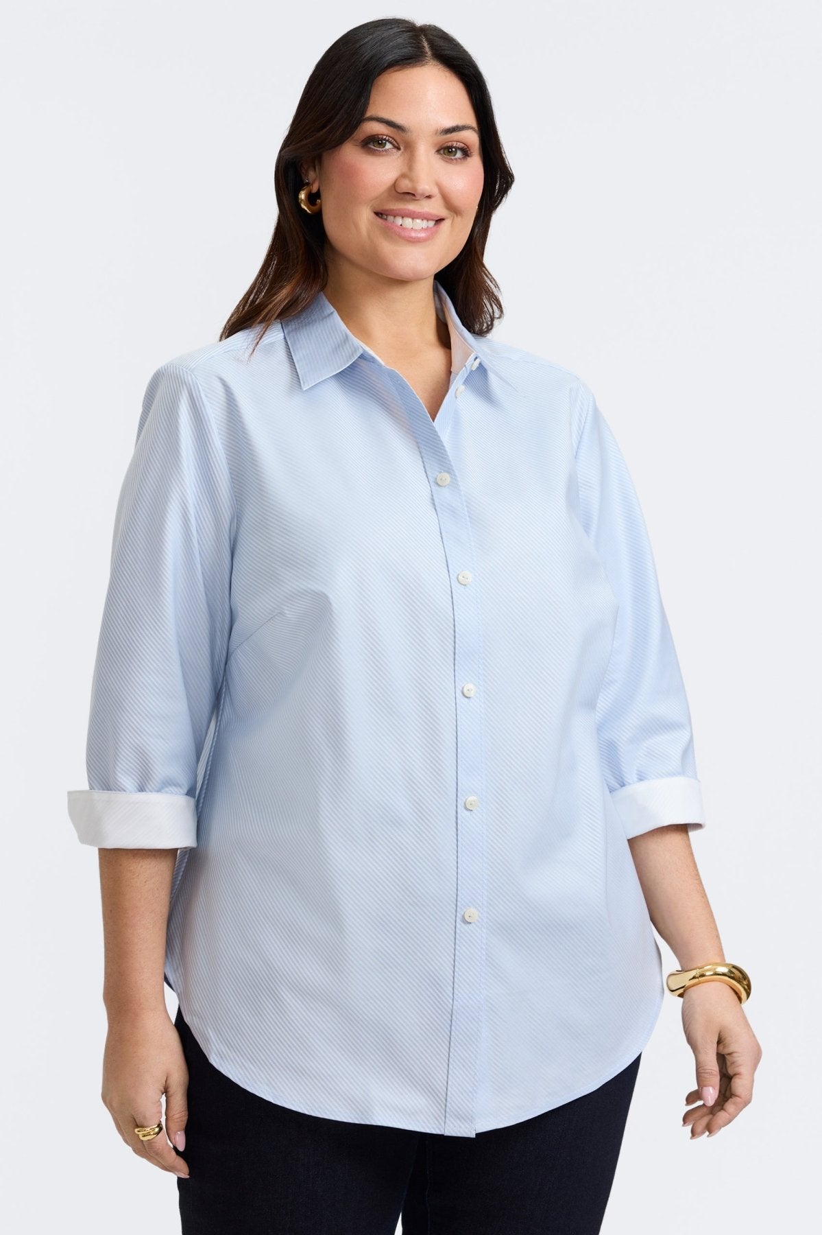 Margie Plus Dobby Stripe 3/4 Sleeve Shirt