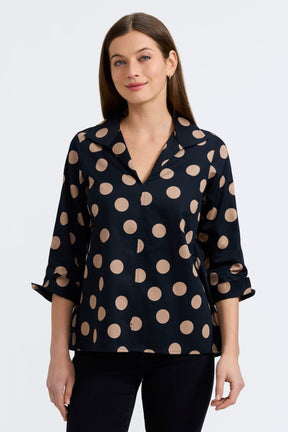 Agnes Polka Dot 3/4 Sleeve Popover Shirt