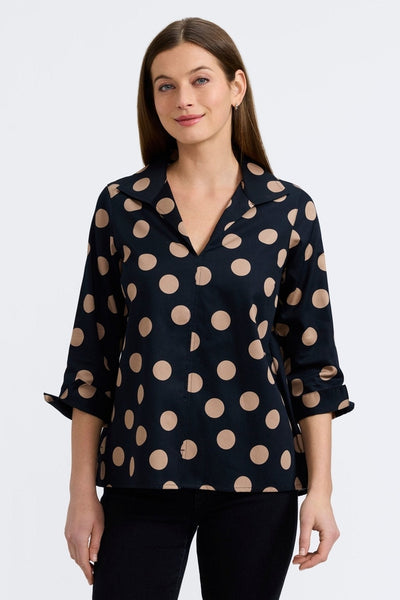 Agnes Polka Dot 3/4 Sleeve Popover Shirt – Foxcroft