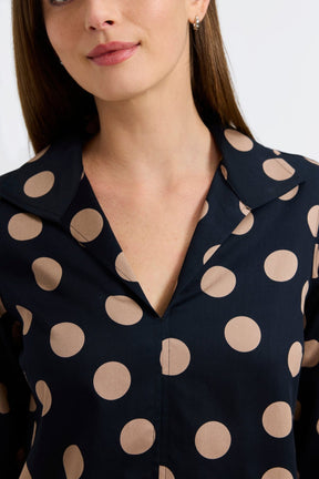 Agnes Polka Dot 3/4 Sleeve Popover Shirt