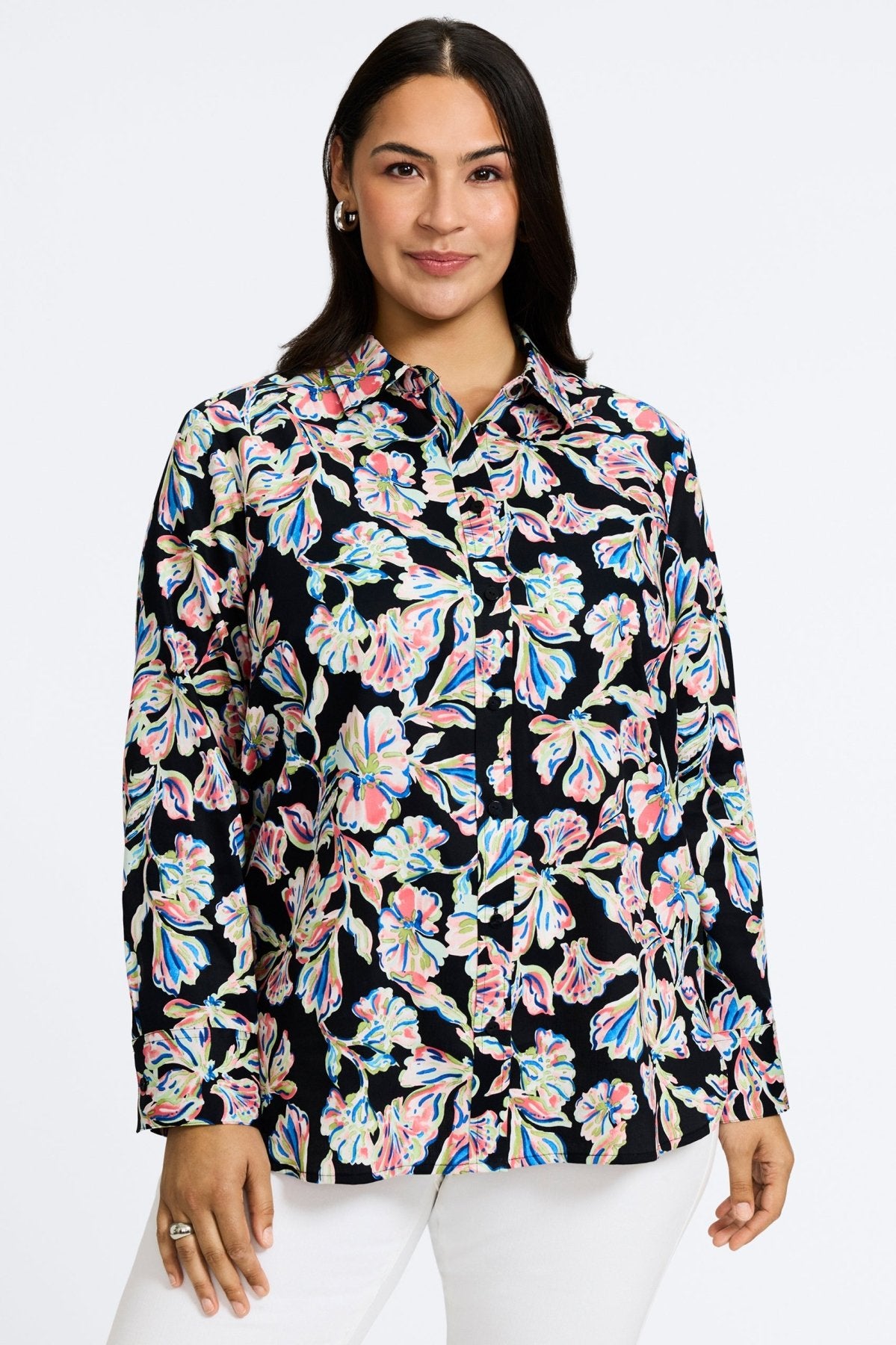 Meghan Plus Night Blossoms Long Sleeve Shirt