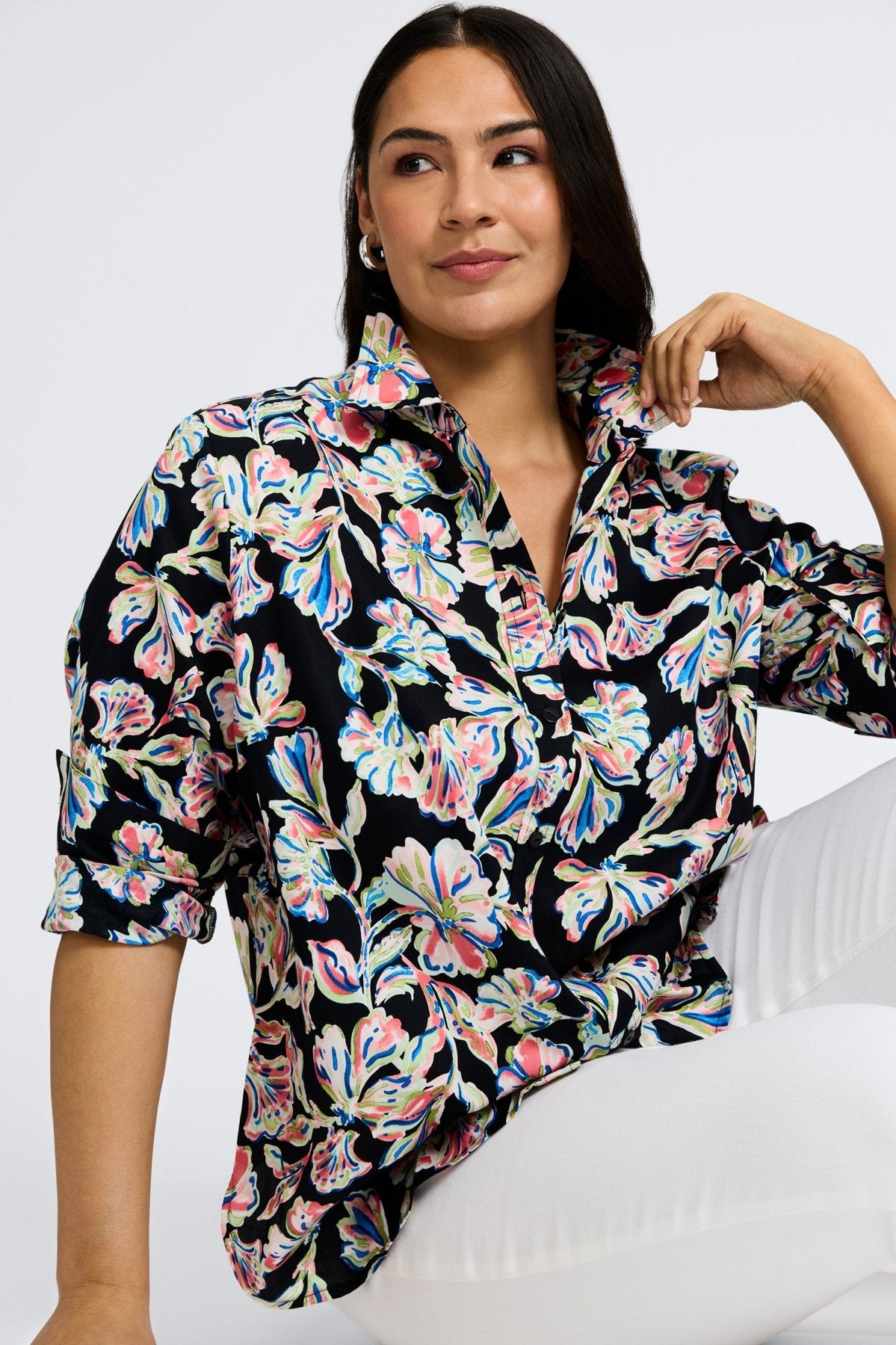 Meghan Plus Night Blossoms Long Sleeve Shirt