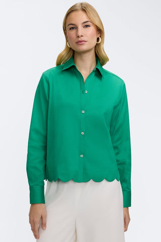 Front view of the Scarlett Stretch Matte Sateen Long Sleeve Shirt #color_kelly green