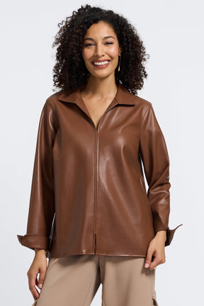 Agnes Vegan Leather Long Sleeve Popover Shirt