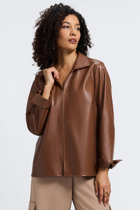 Agnes Vegan Leather Long Sleeve Popover Shirt