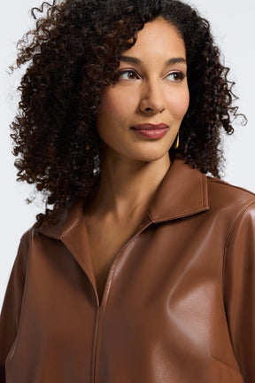 Agnes Vegan Leather Long Sleeve Popover Shirt