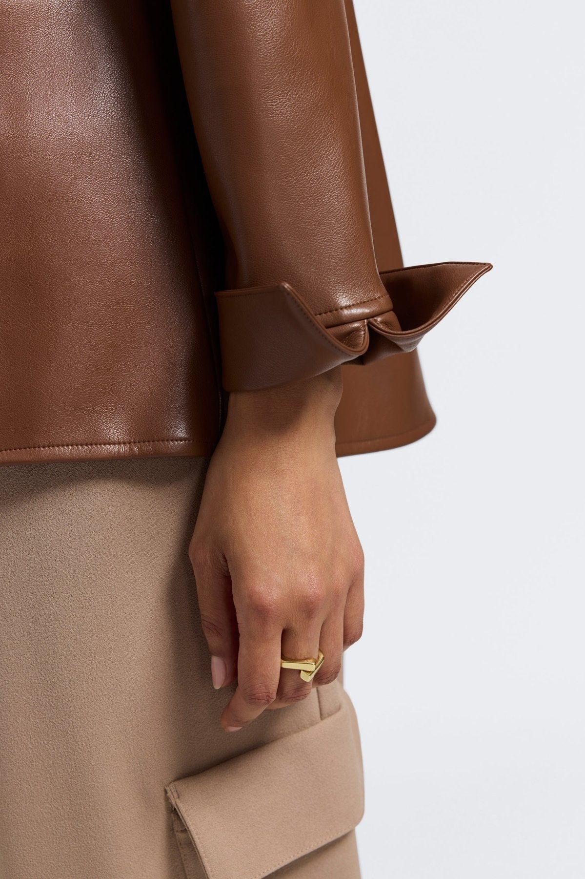 Agnes Vegan Leather Long Sleeve Popover Shirt