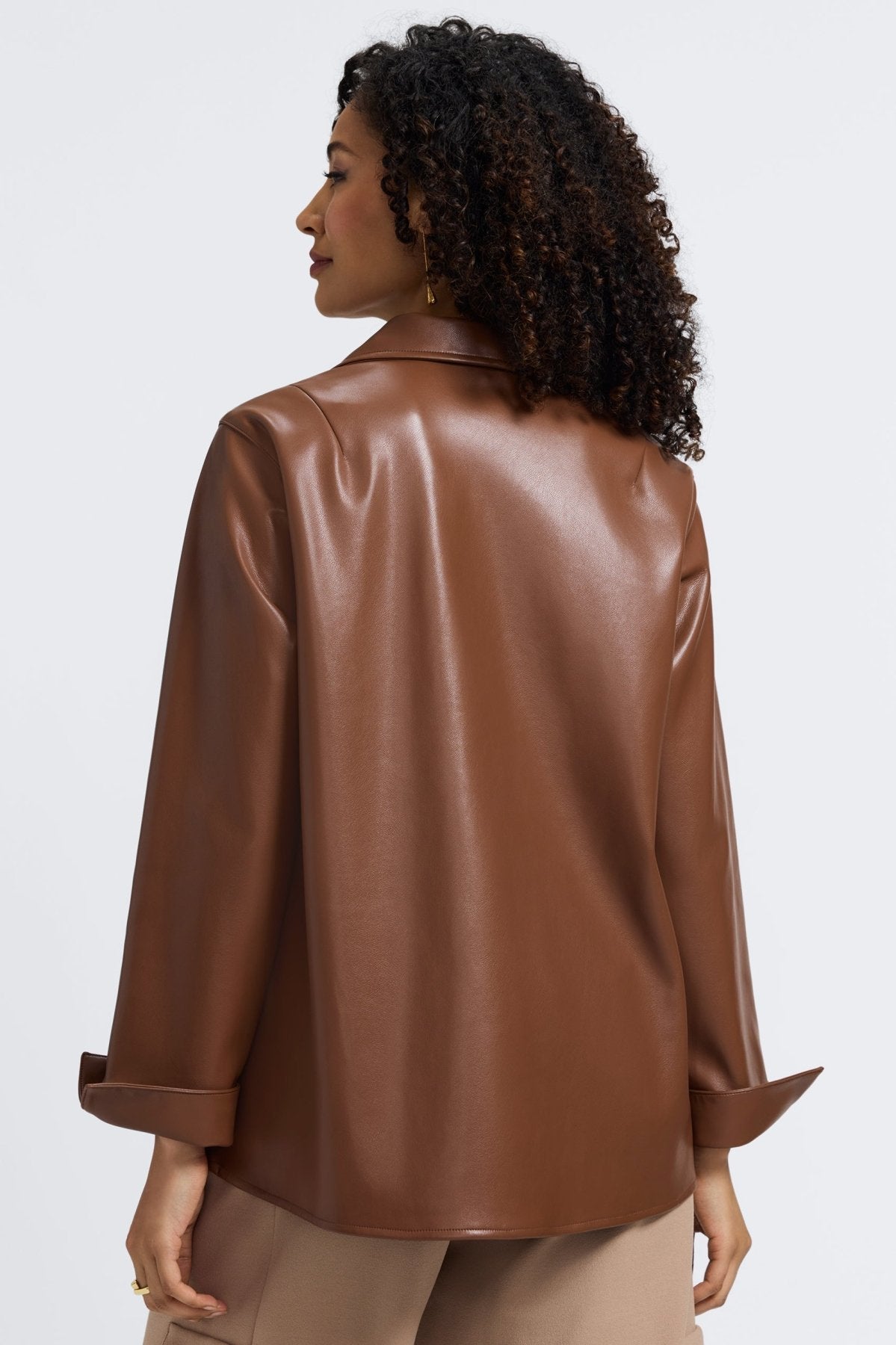 Agnes Vegan Leather Long Sleeve Popover Shirt