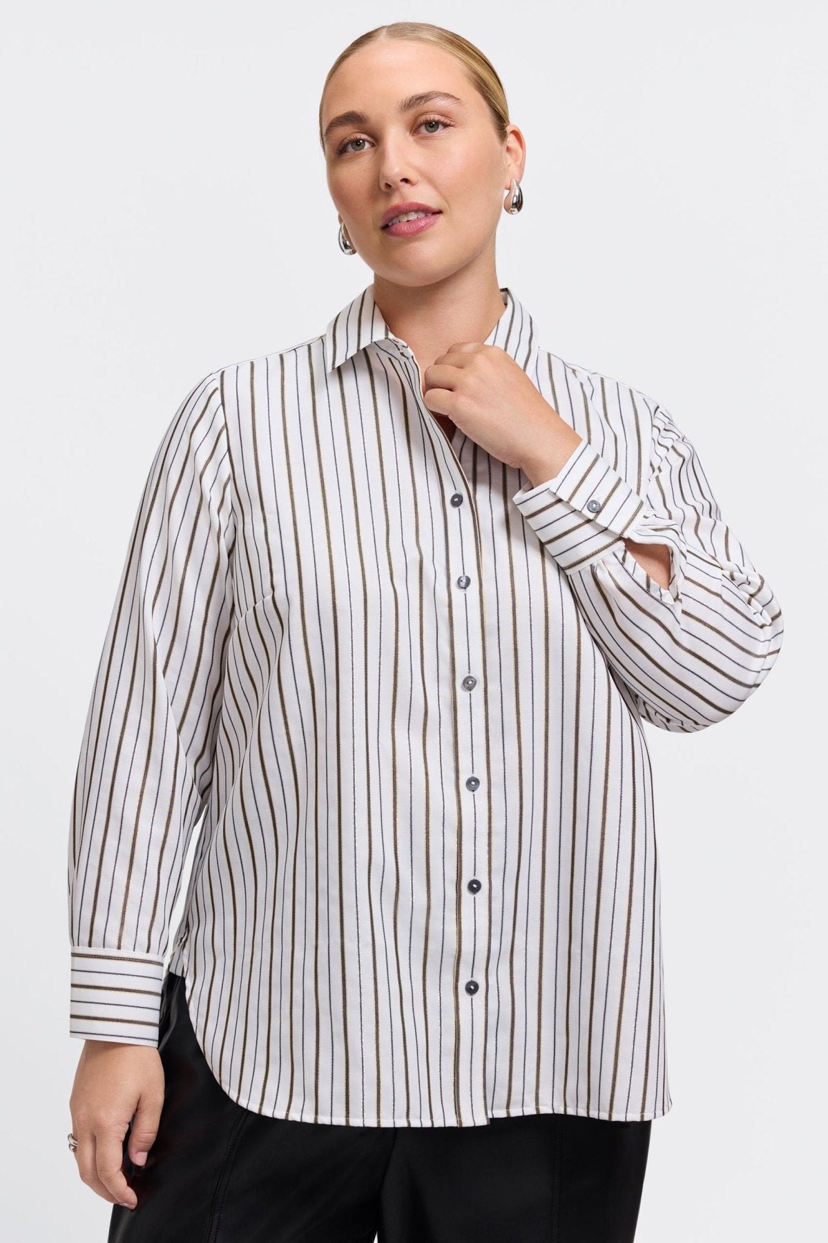 Meghan Plus Metallic Stripe Long Sleeve Shirt