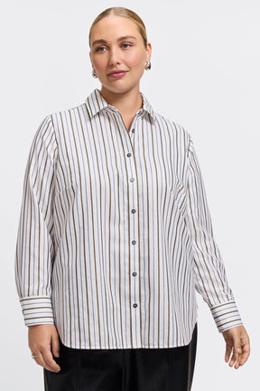 Meghan Plus Metallic Stripe Long Sleeve Shirt