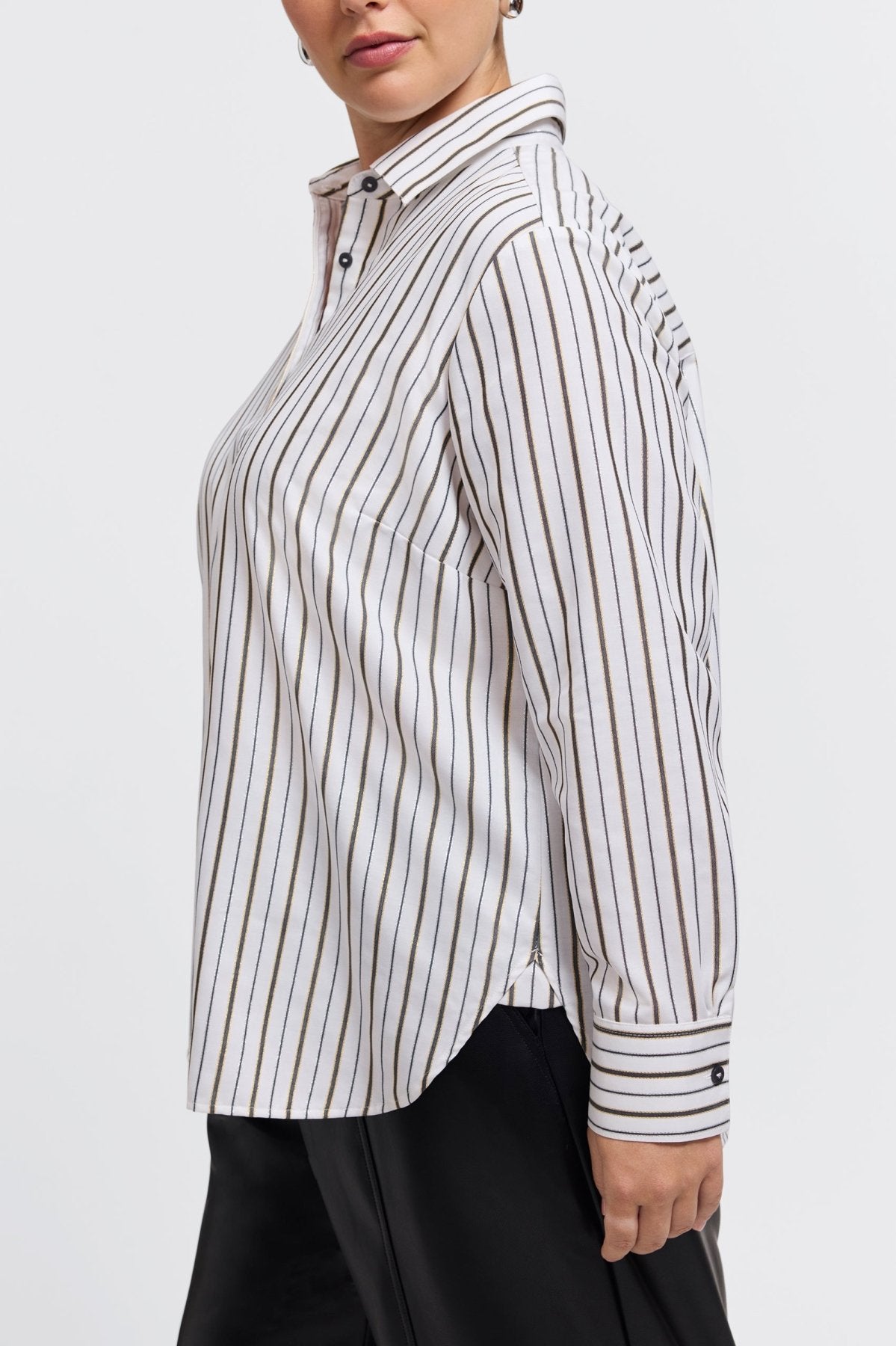 Meghan Plus Metallic Stripe Long Sleeve Shirt