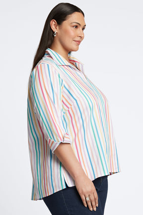 Agnes Plus No Iron Rainbow Stripe Popover Shirt