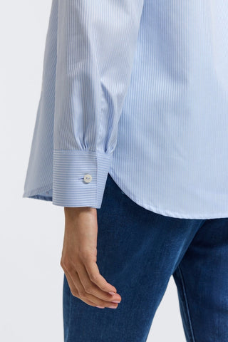 Close up of the tailored fitting cuff of the Meghan Embroidered Long Sleeve Shirt
