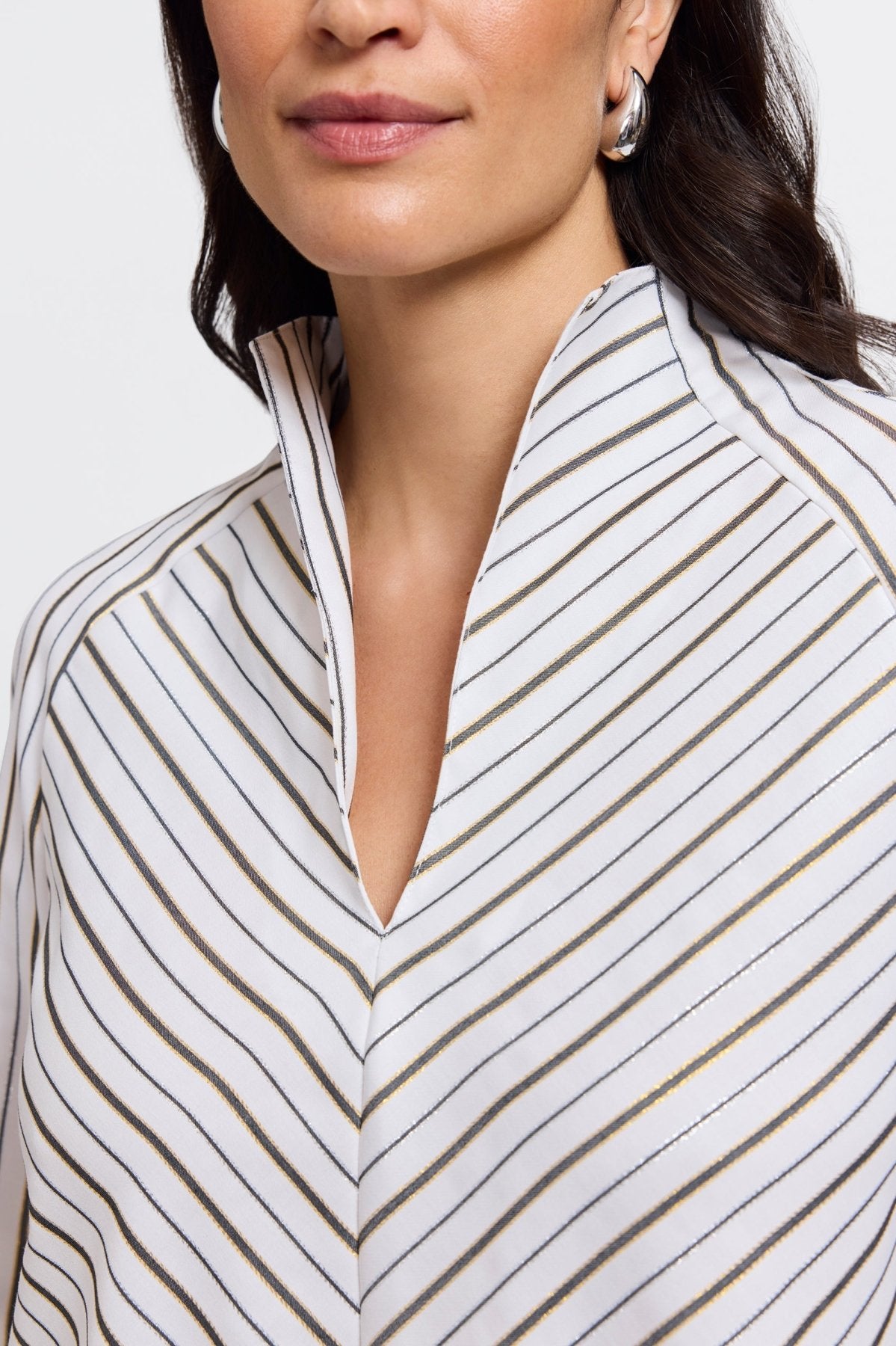 Daphne Metallic Stripe Long Sleeve Popover Shirt