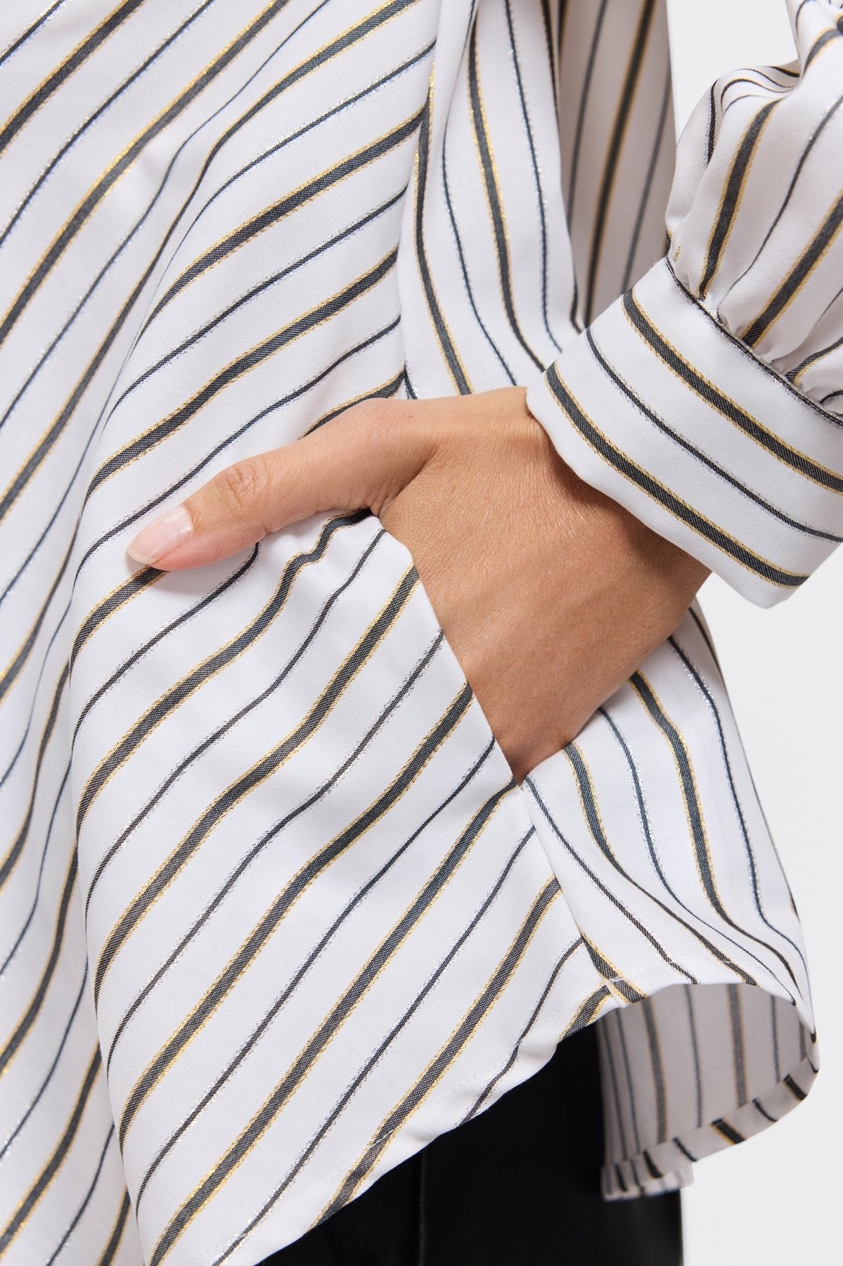 Daphne Metallic Stripe Long Sleeve Popover Shirt