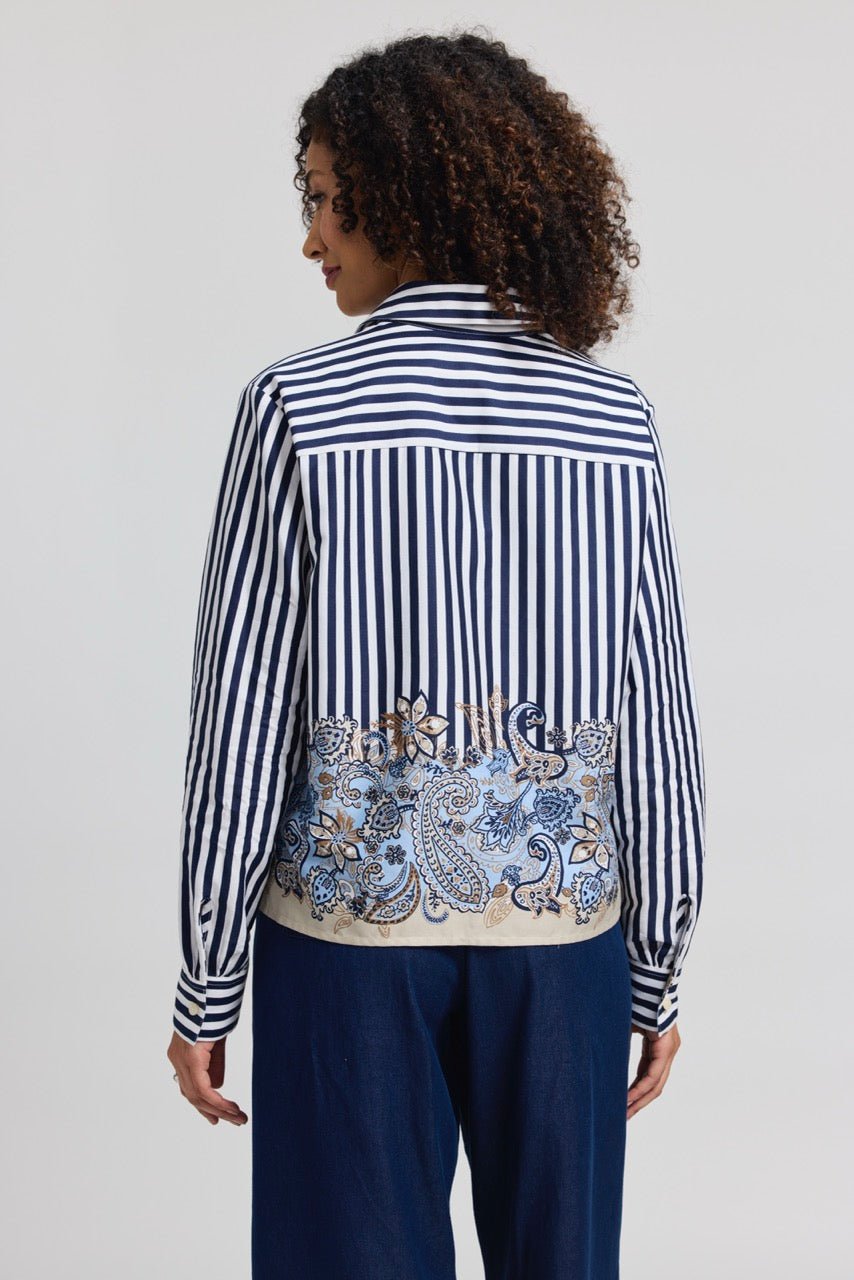 Jodie Petite Stripe Paisley Long Sleeve Short Shirt