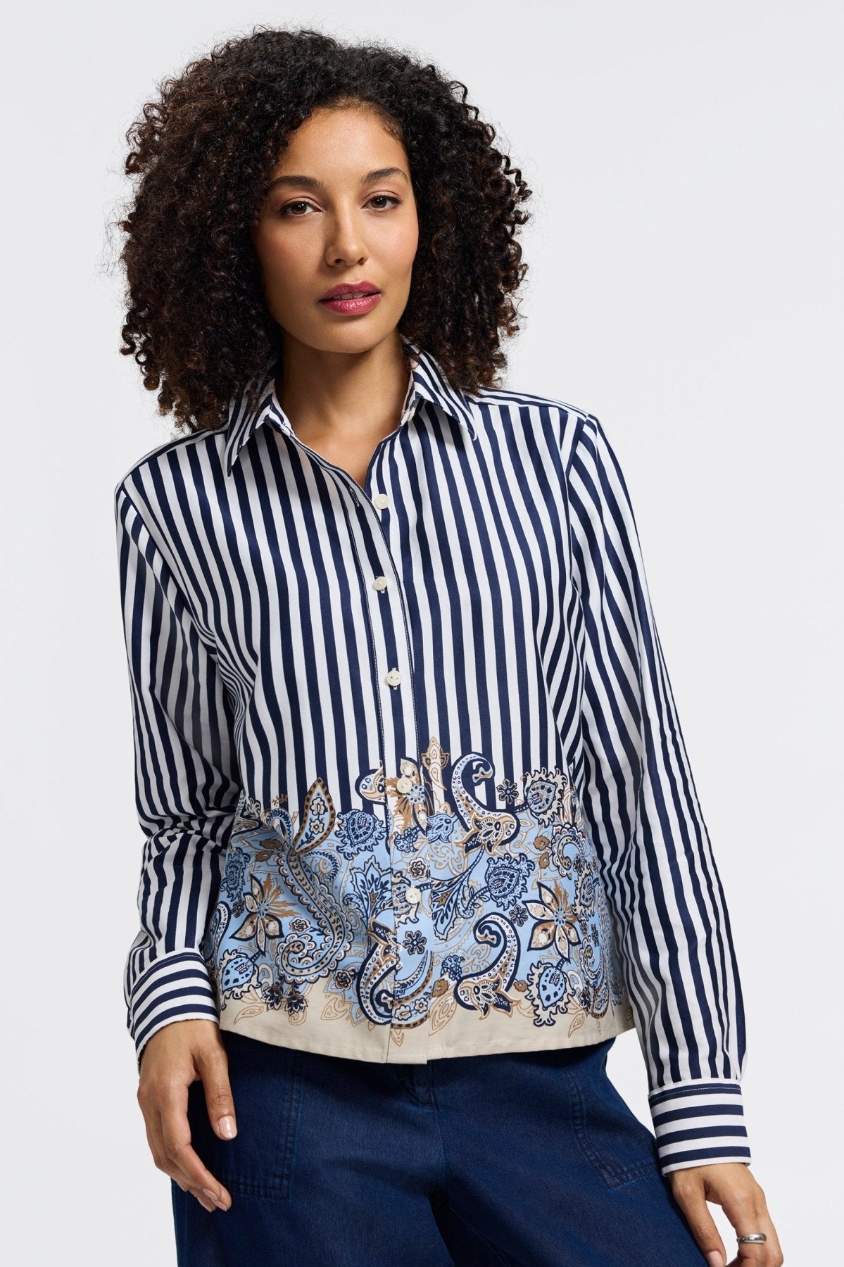 Jodie Stripe Paisley Long Sleeve Short Shirt