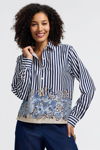 Jodie Petite Stripe Paisley Long Sleeve Short Shirt
