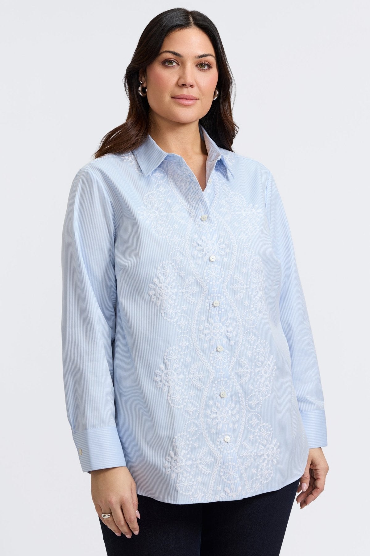 Meghan Plus Embroidered Long Sleeve Shirt