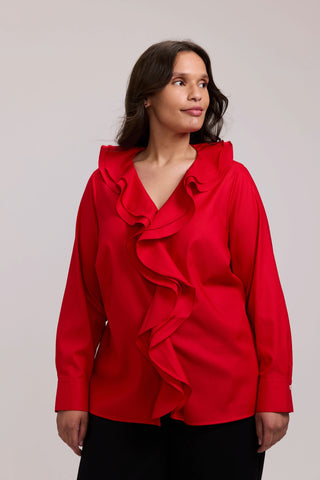 Shantel Plus Ruffle Long Sleeve Popover Shirt
