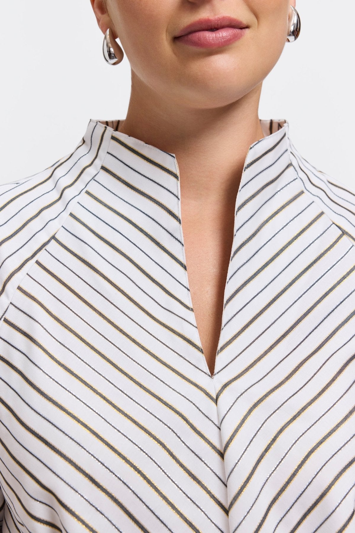 Daphne Plus Metallic Stripe Long Sleeve Popover Shirt