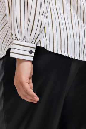 Daphne Plus Metallic Stripe Long Sleeve Popover Shirt