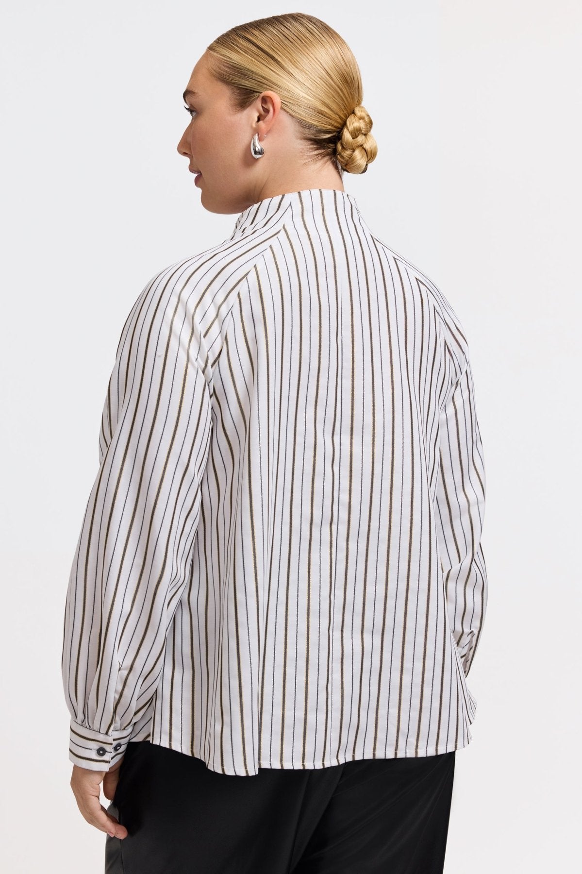 Daphne Plus Metallic Stripe Long Sleeve Popover Shirt