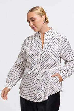 Daphne Plus Metallic Stripe Long Sleeve Popover Shirt