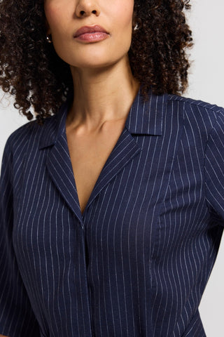 Aniston Plus Pinstripe Linen Short Sleeve Dress