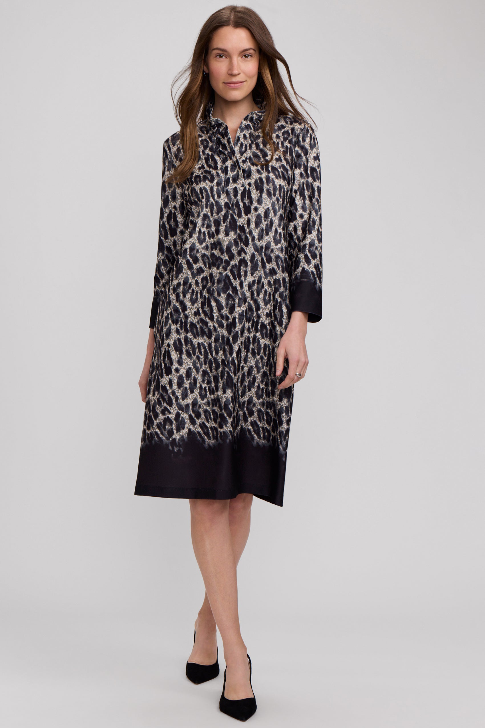Tammy Midnight Cheetah Knit Crepe 3/4 Sleeve Dress – Foxcroft