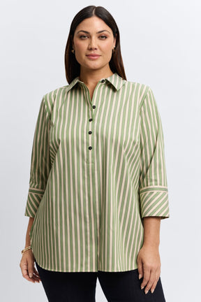 Madison Plus No Iron Stretch Striped 3/4 Sleeve Tunic