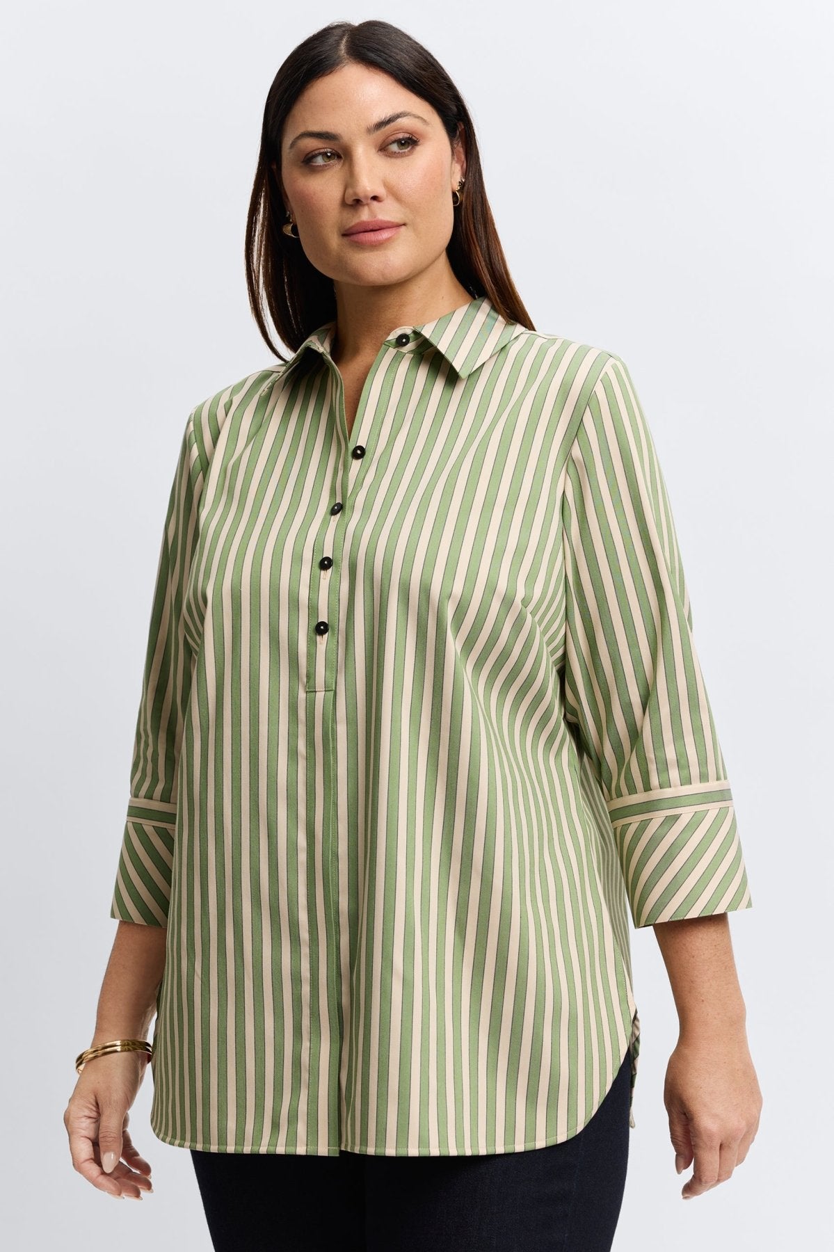 Madison Plus No Iron Stretch Striped 3/4 Sleeve Tunic