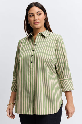 Madison Plus No Iron Stretch Striped 3/4 Sleeve Tunic