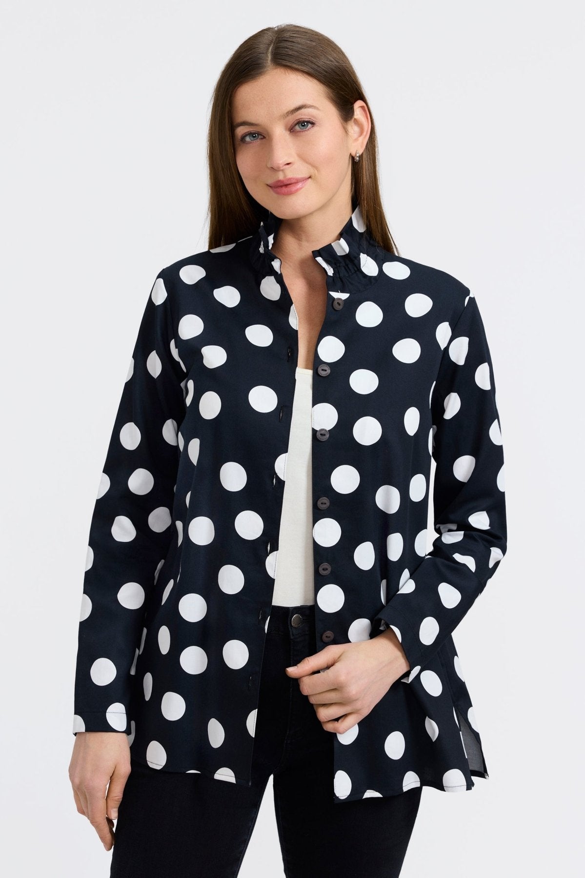 Carolina Polka Dot Long Sleeve Shirt Jacket- Foxcroft