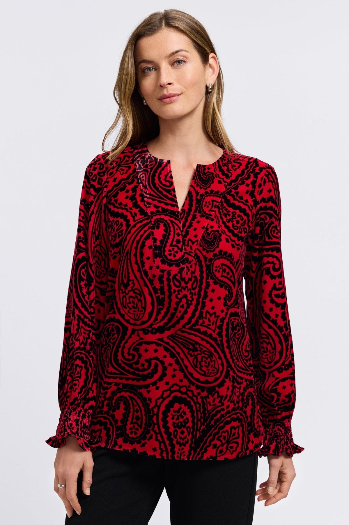 Alicia Velvet Paisley Long Sleeve Popover Shirt