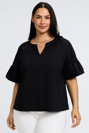 Vicky Plus No Iron Stretch Elbow Sleeve Popover Shirt