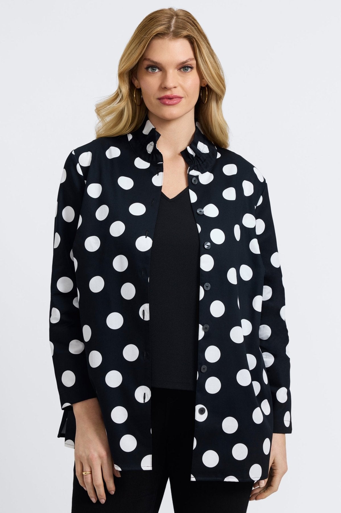 Carolina Plus Polka Dot Long Sleeve Shirt Jacket