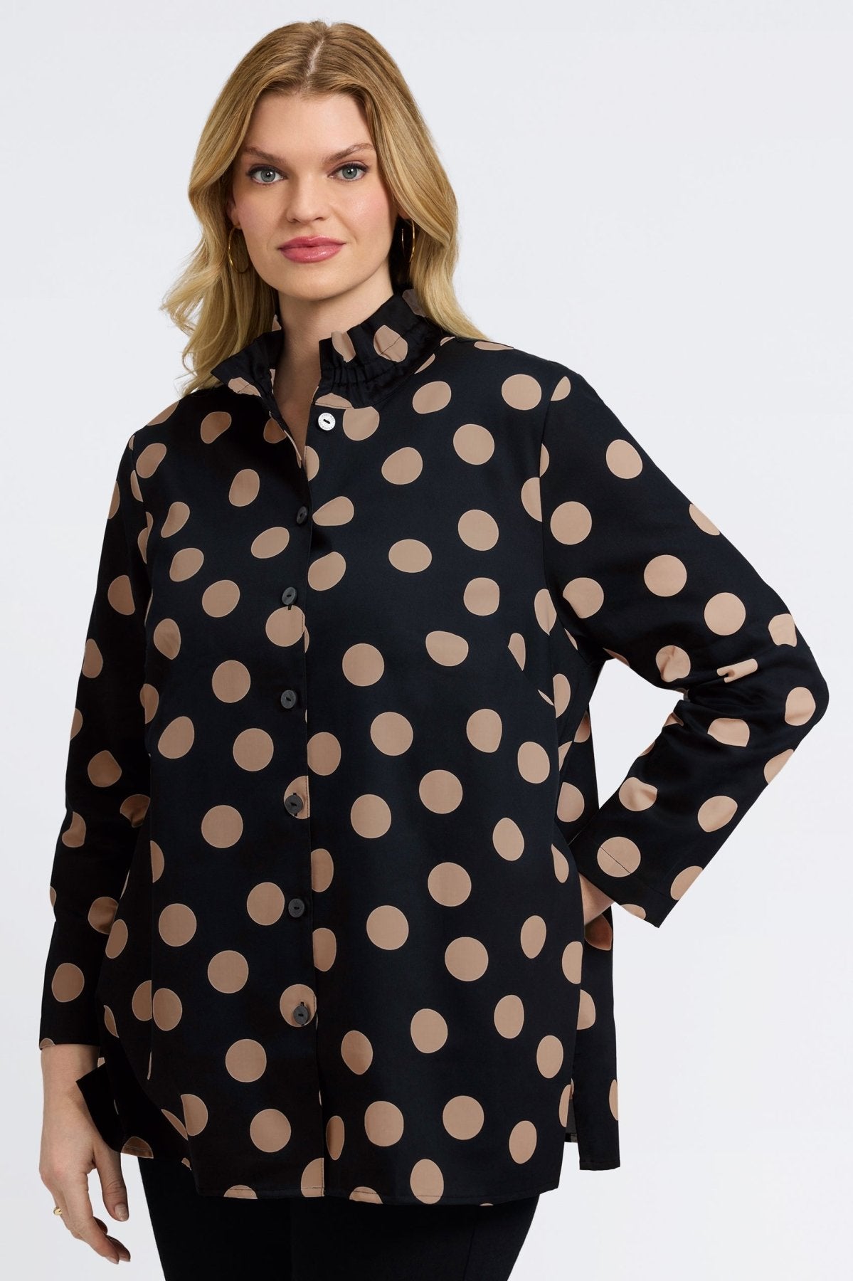Carolina Plus Polka Dot Long Sleeve Shirt Jacket