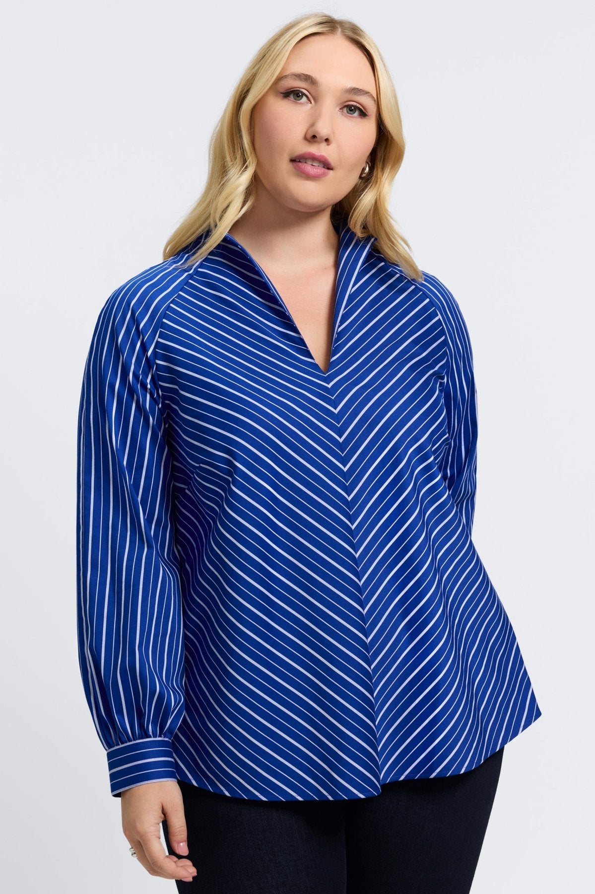 Daphne Plus Classic Wide Stripe Long Sleeve Popover Shirt