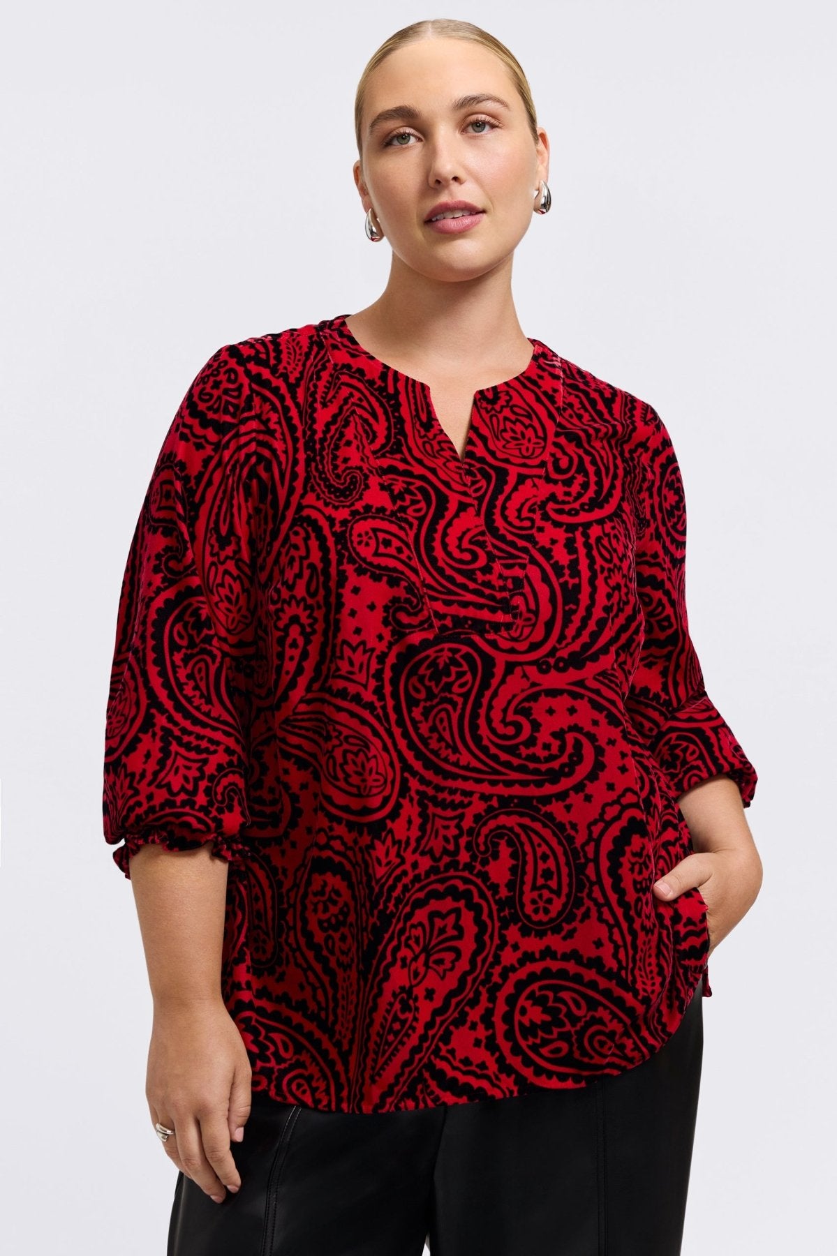 Alicia Plus Velvet Paisley Long Sleeve Popover Shirt