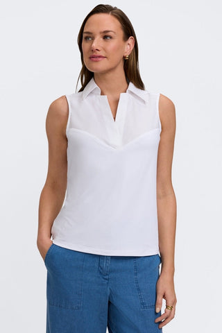 Front view of the Taylor Knit-Woven Sleeveless Layering Tank worn alone #color_white