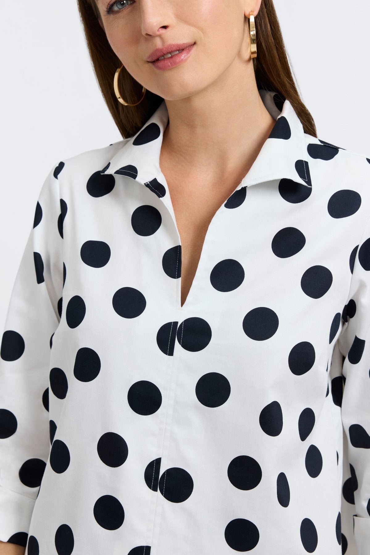 Agnes Polka Dot 3/4 Sleeve Popover Shirt