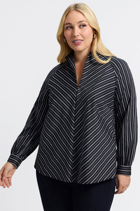 Daphne Plus Classic Wide Stripe Long Sleeve Popover Shirt