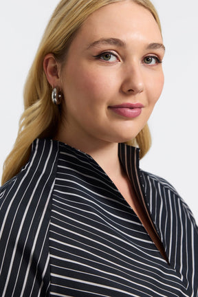 Daphne Plus Classic Wide Stripe Long Sleeve Popover Shirt