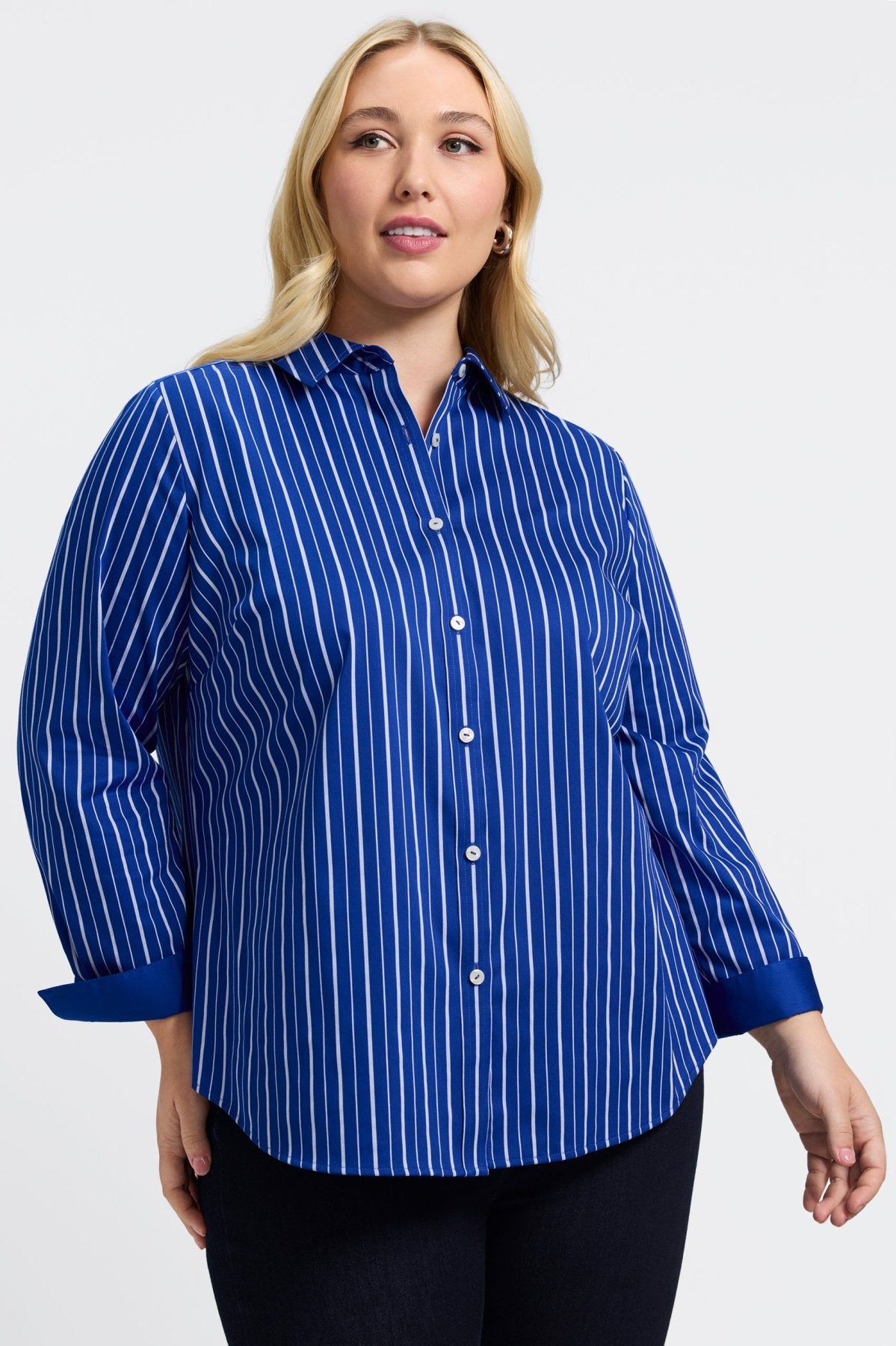 Margie Plus Classic Wide Stripe Long Sleeve Shirt