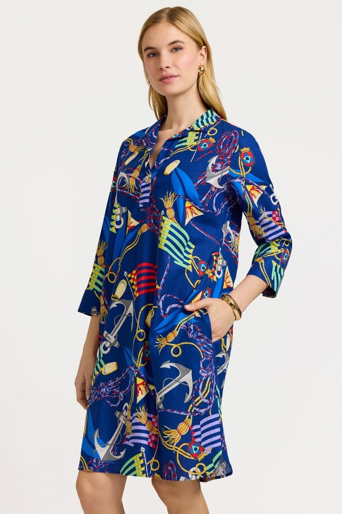 Foxcroft Women's Sloane Nautical Print Linen Blend Shirtdress - Blue - Casual dresses Foxcroft Women's Sloane Nautical Print Linen Blend Shirtdress - Blue - Casual dresses