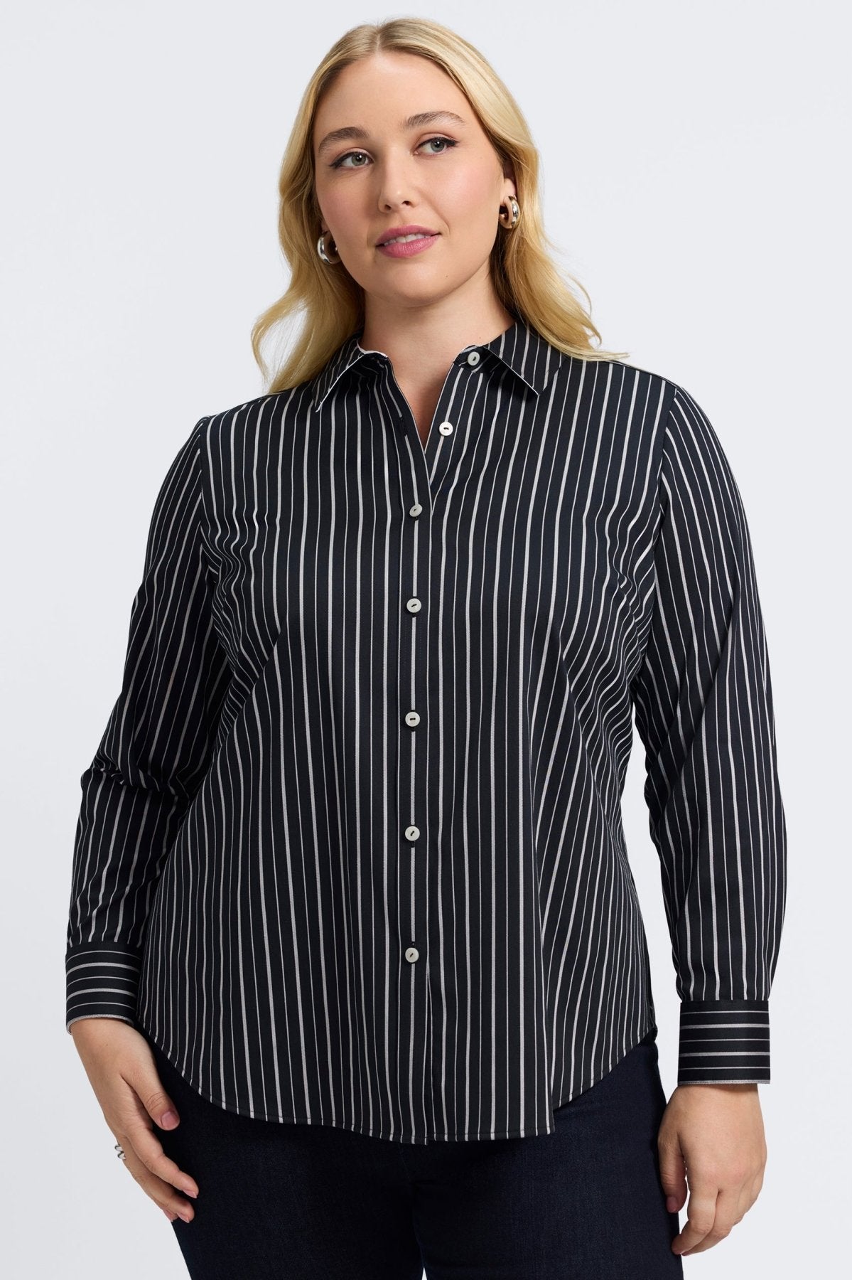 Margie Plus Classic Wide Stripe Long Sleeve Shirt