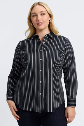 Margie Plus Classic Wide Stripe Long Sleeve Shirt
